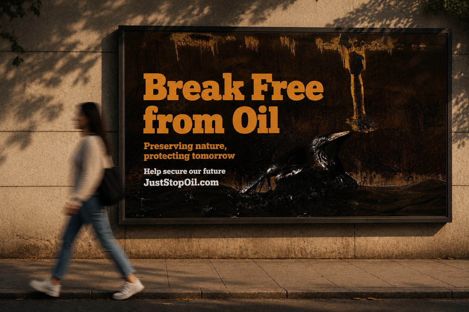 Just Stop Oil — Break Free from Oil billboard mockup
