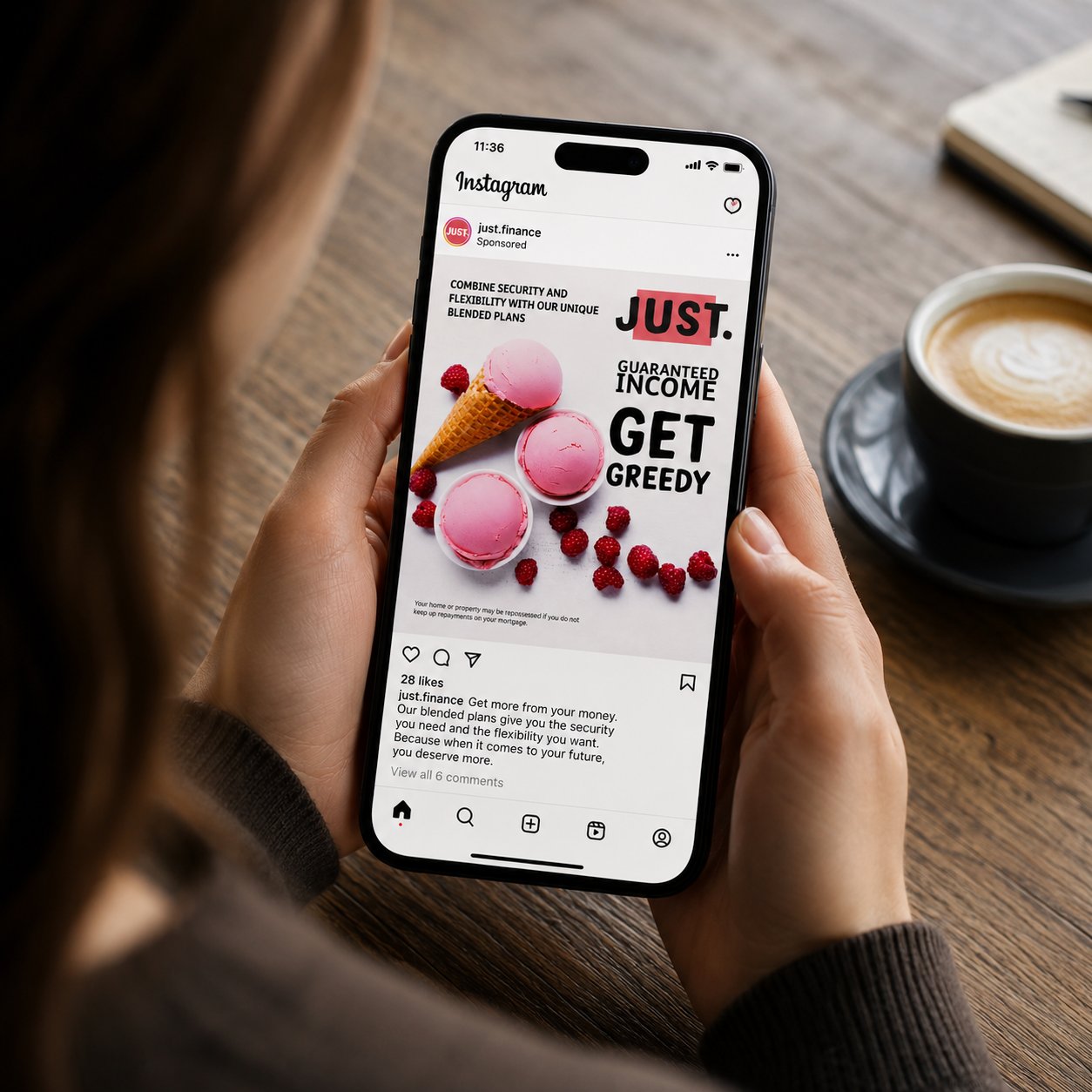JUST Finance Instagram ad mockup